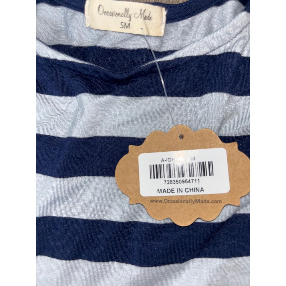 Occasionally Made Womens Navy Blue White Striped A-Line Swing Dress NWT Small - Picture 3 of 5